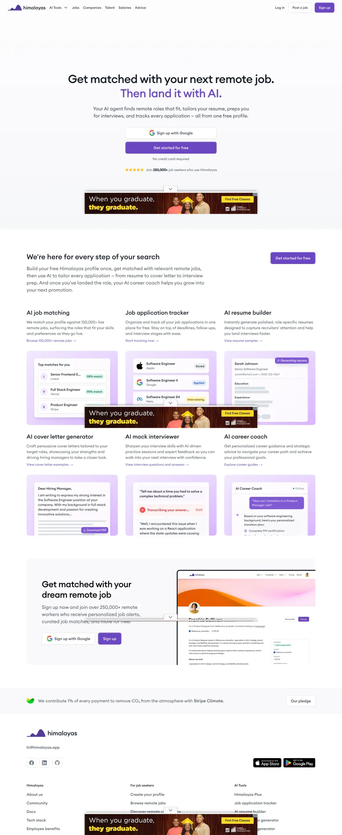 Full-page screenshot of the Himalayas website
