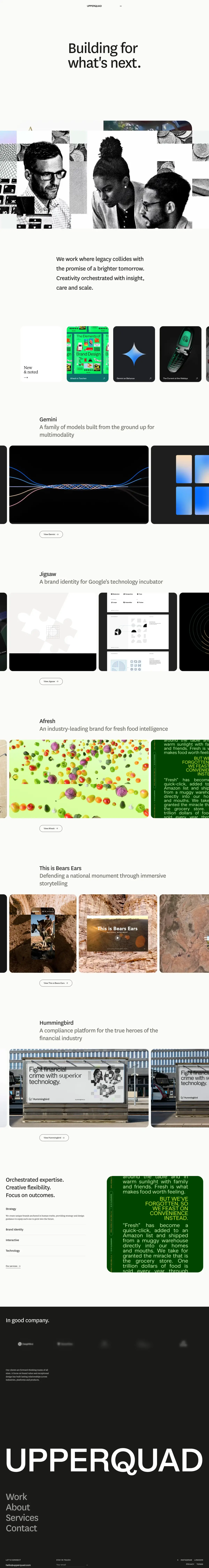 Full-page screenshot of the Upperquad website