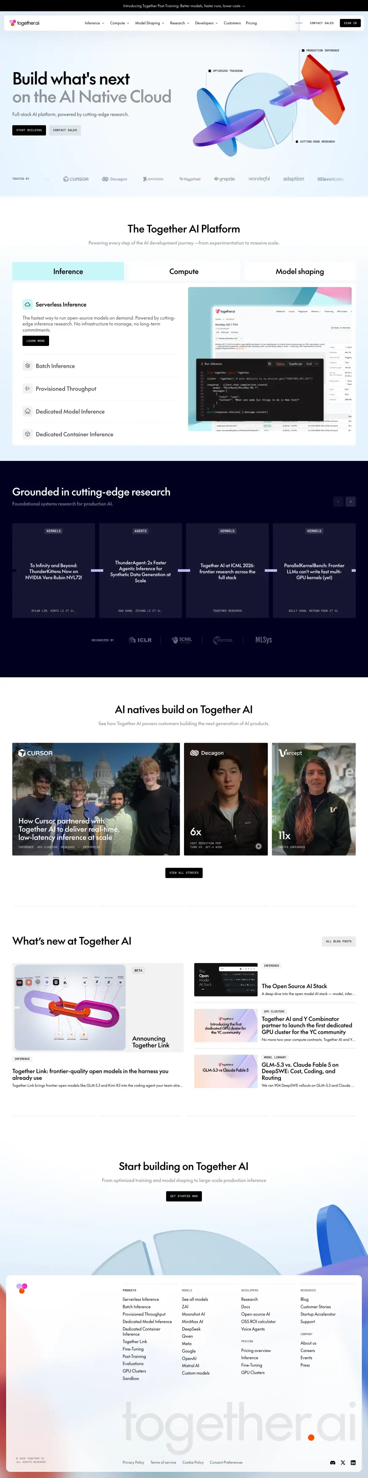 Full-page screenshot of the Together AI website