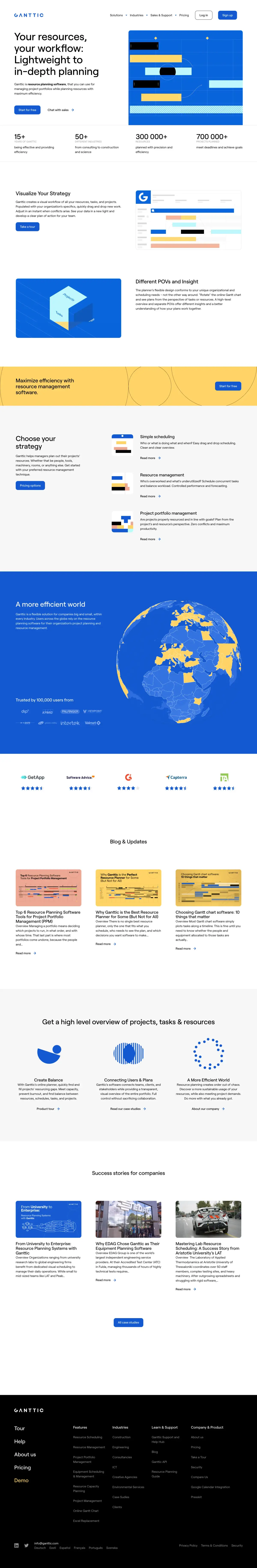 Full-page screenshot of the Ganttic website