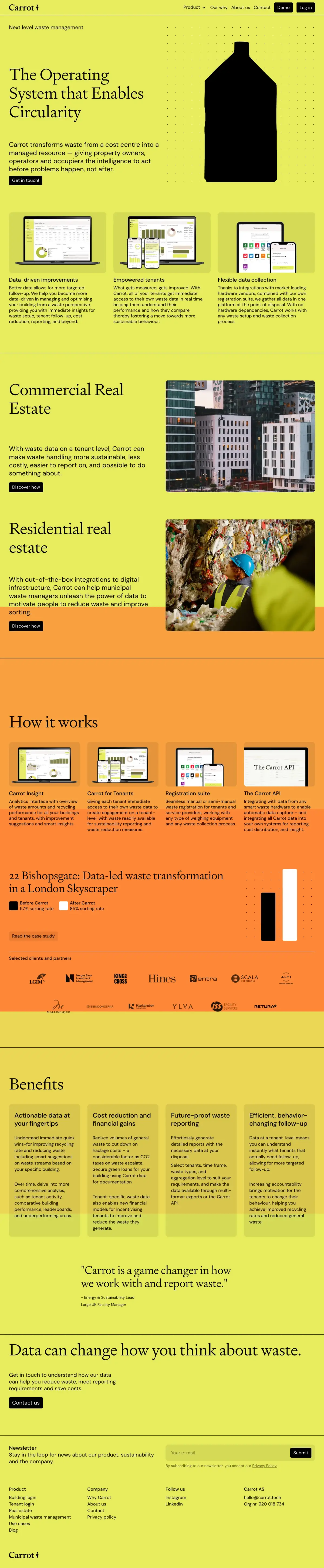 Full-page screenshot of the Carrot website