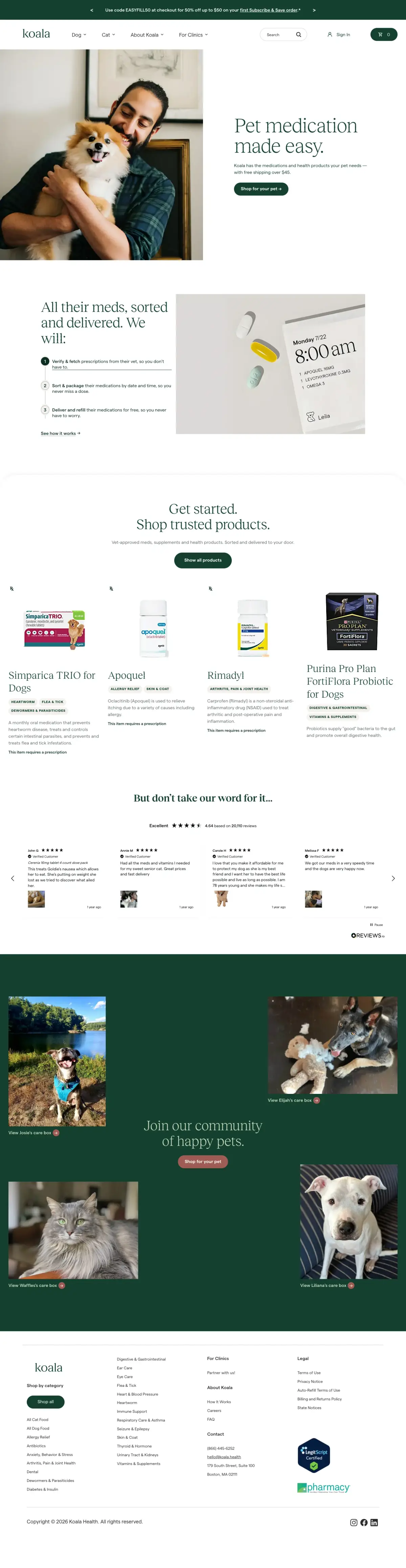 Full-page screenshot of the Koala Health website