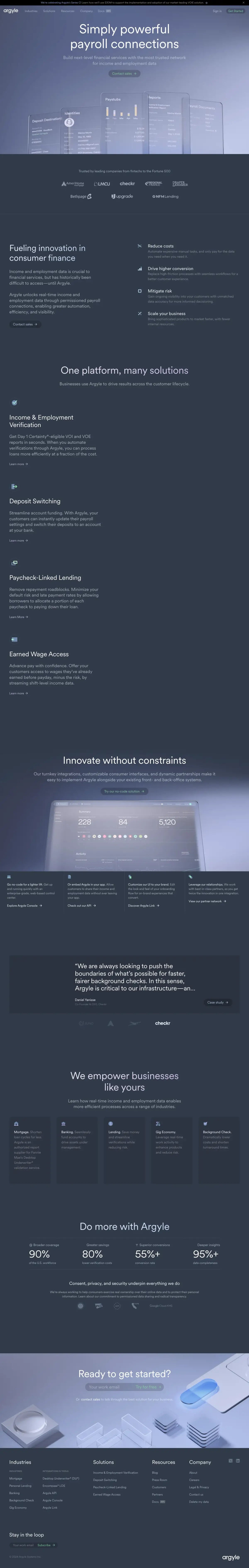 Full-page screenshot of the Argyle website