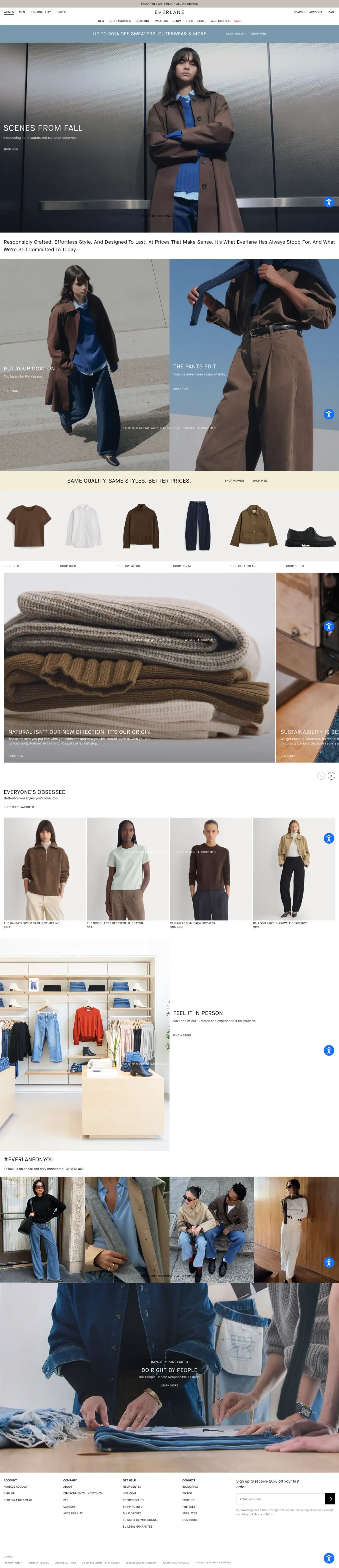 Full-page screenshot of the Everlane website