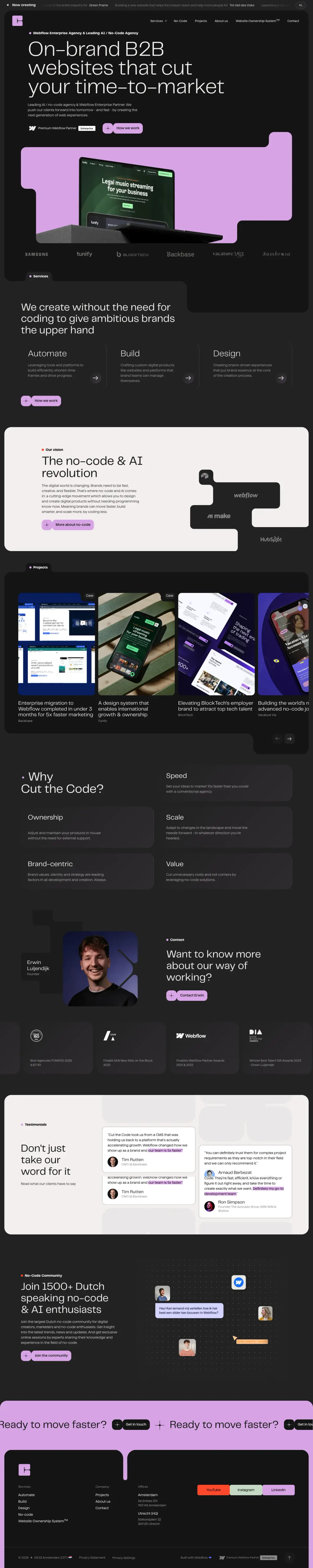 Full-page screenshot of the Cut the Code BV website