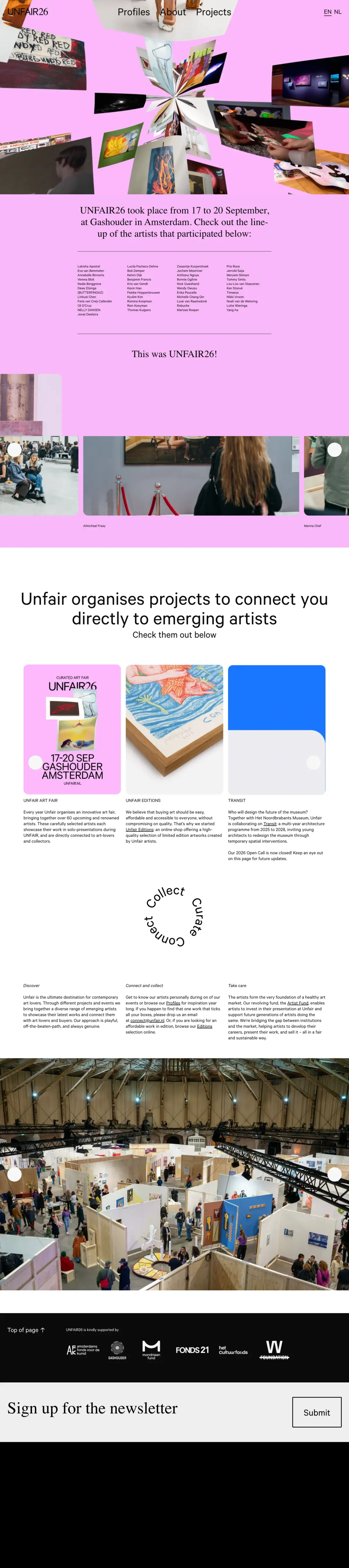 Full-page screenshot of the Unfair Amsterdam website