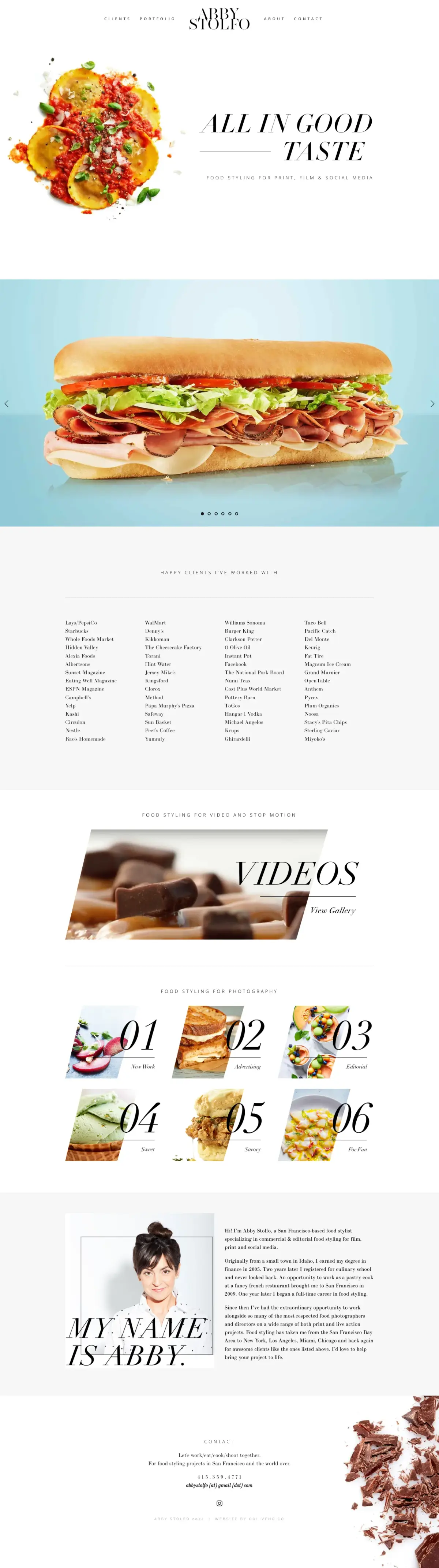 Full-page screenshot of the Abby Stolfo website