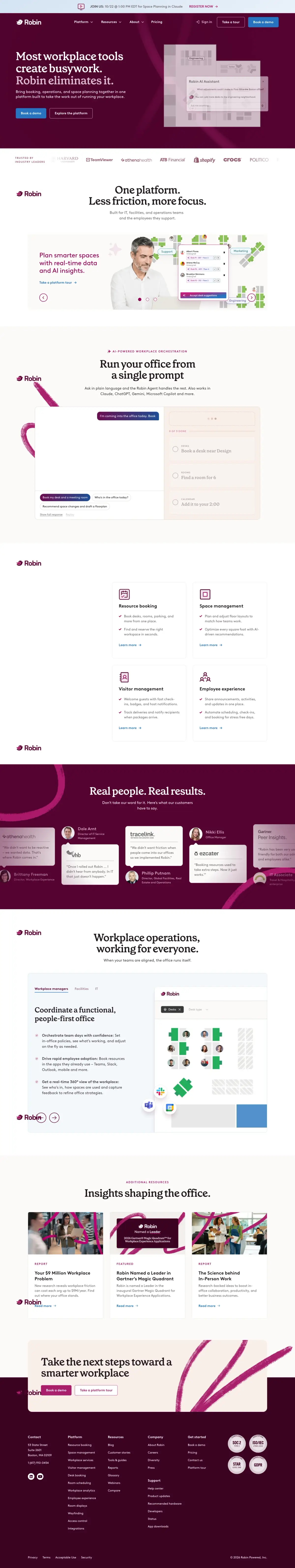 Full-page screenshot of the Robin website