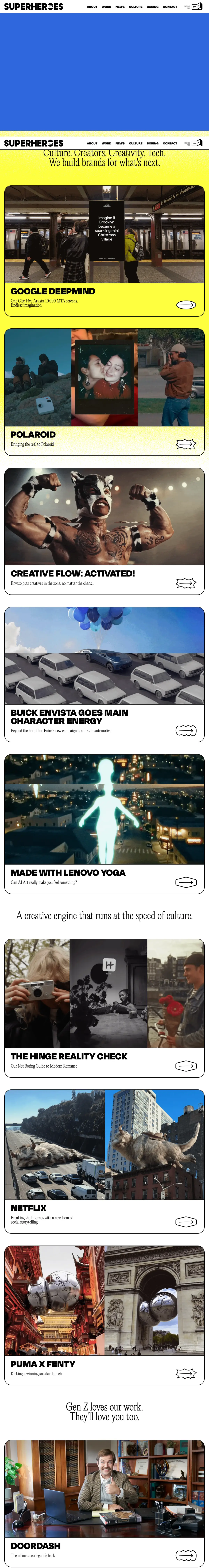 Full-page screenshot of the Hello Superheroes website