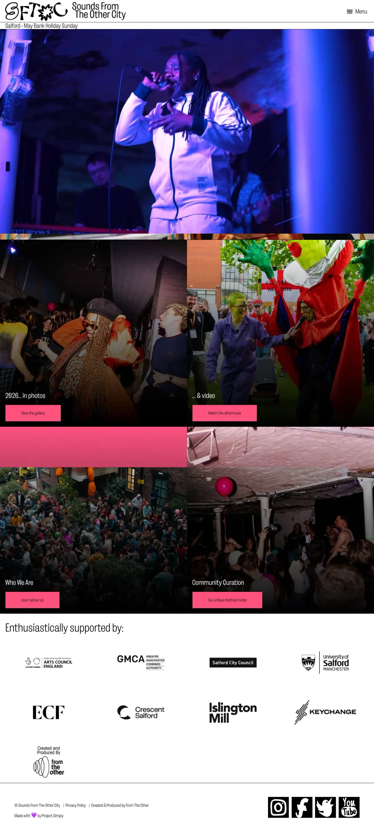Full-page screenshot of the Sounds from the Other City website