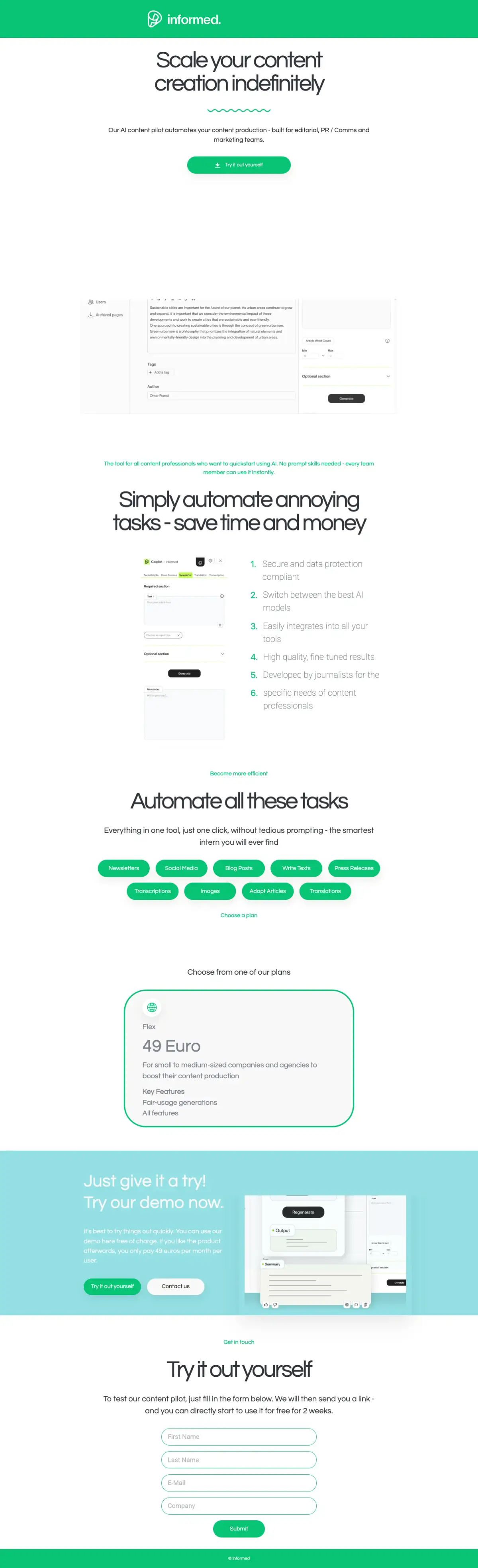 Full-page screenshot of the Informed website