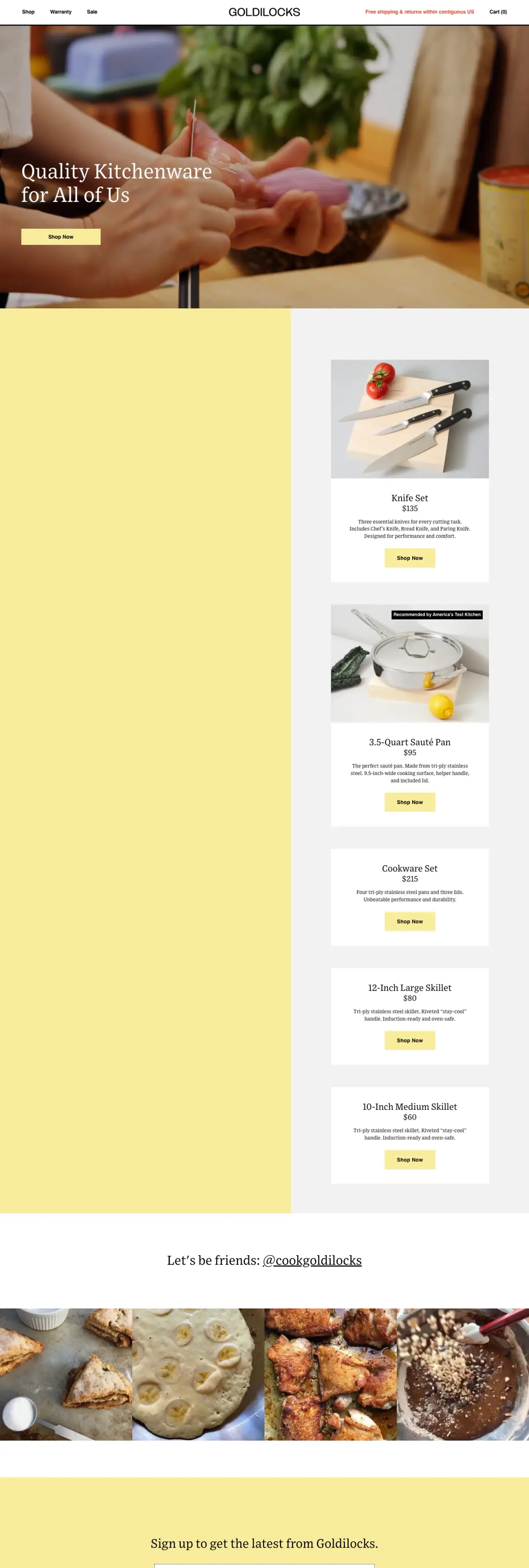 Full-page screenshot of the Cook Goldilocks website