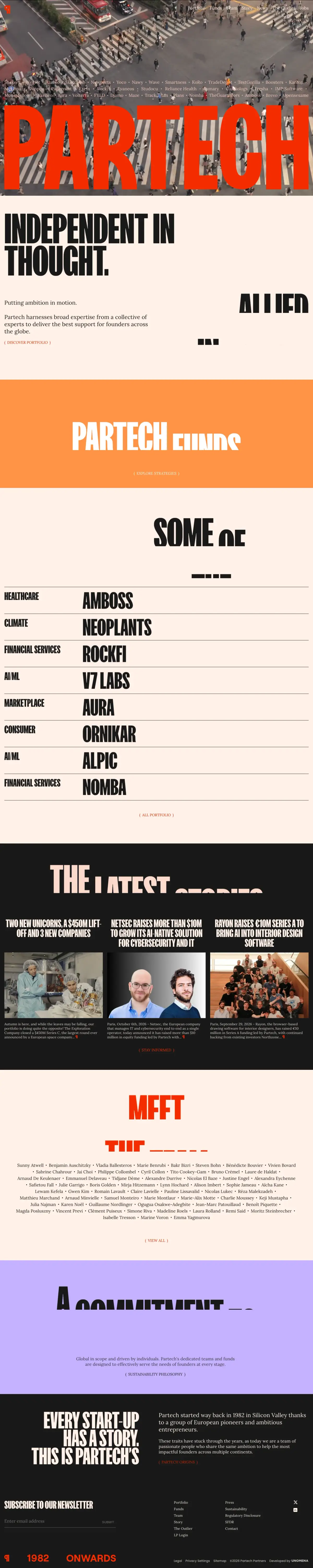 Full-page screenshot of the Partech website