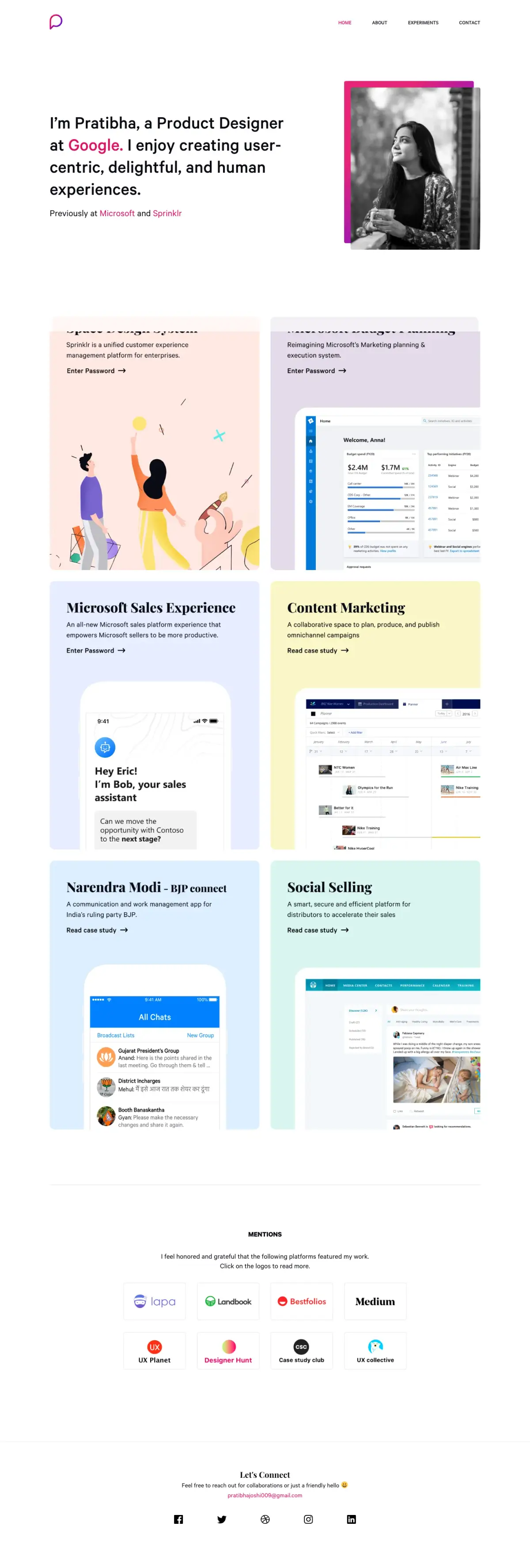 Full-page screenshot of the Pratibha Joshi website