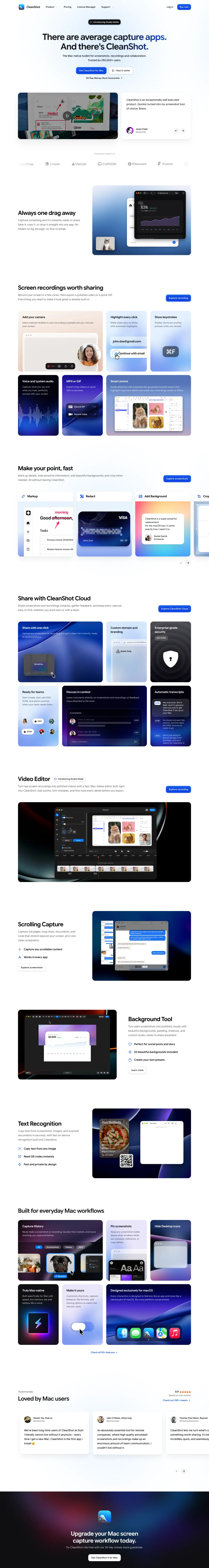 Full-page screenshot of the CleanShot website