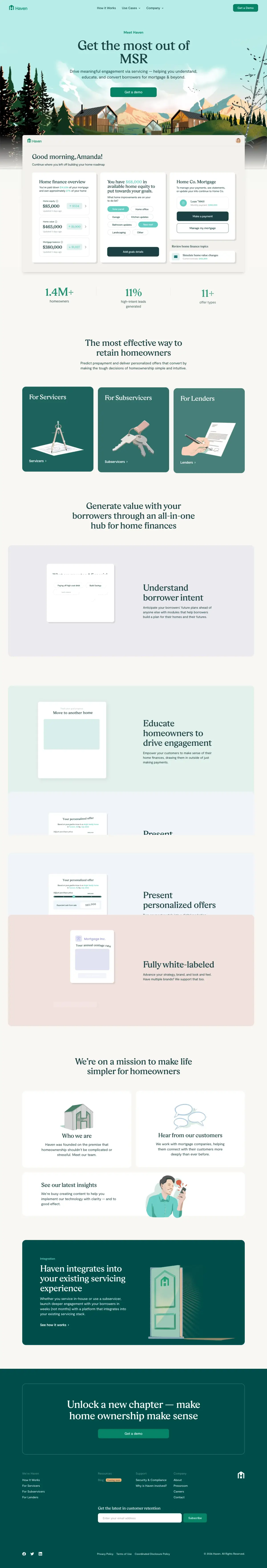 Full-page screenshot of the Haven website