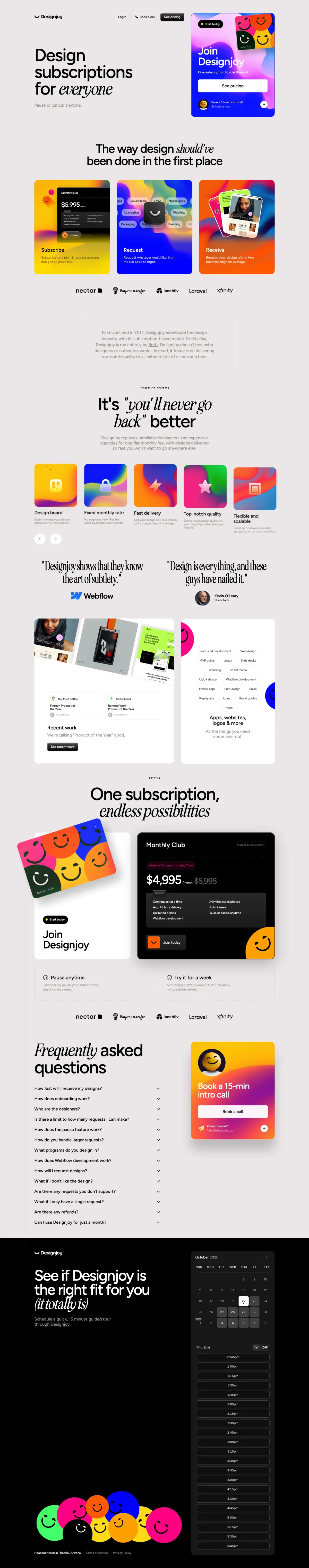 Full-page screenshot of the Designjoy website