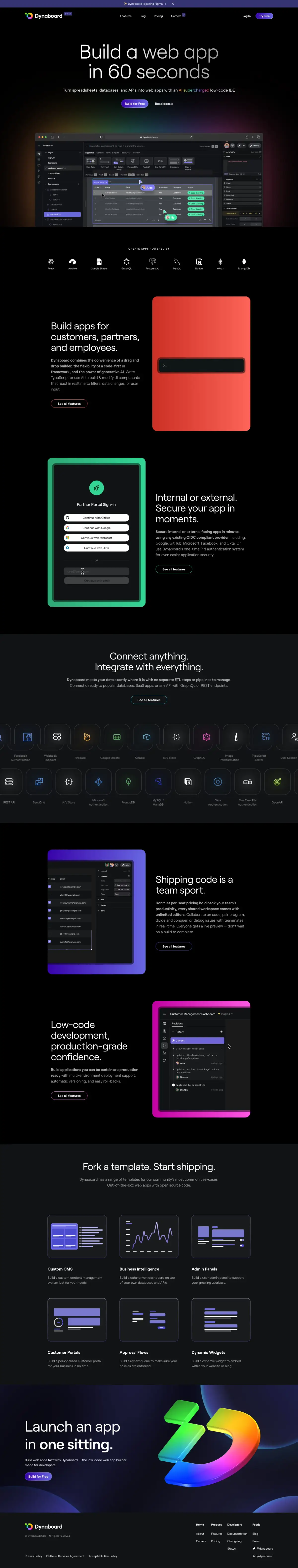 Full-page screenshot of the Dynaboard website