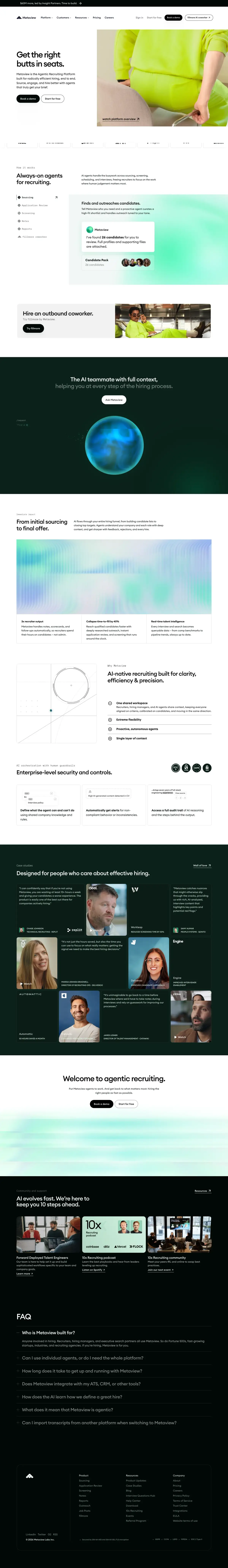 Full-page screenshot of the Metaview website