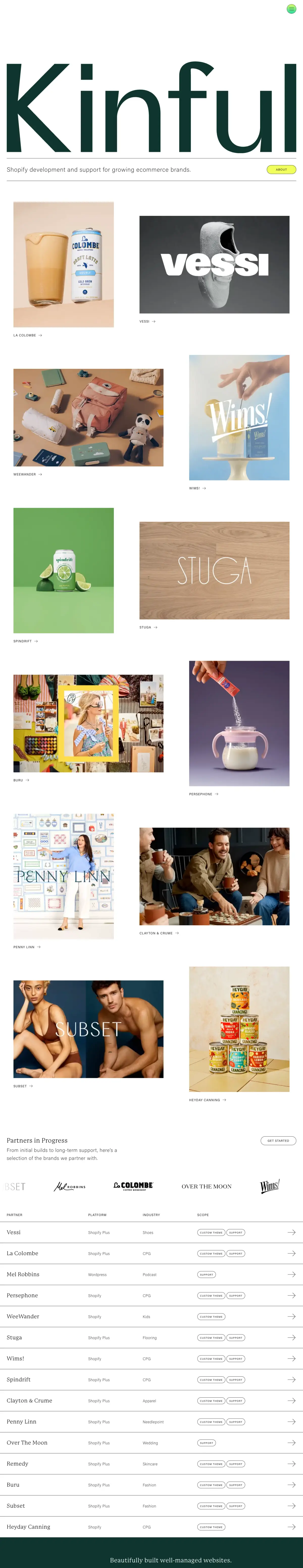 Full-page screenshot of the Kinful website