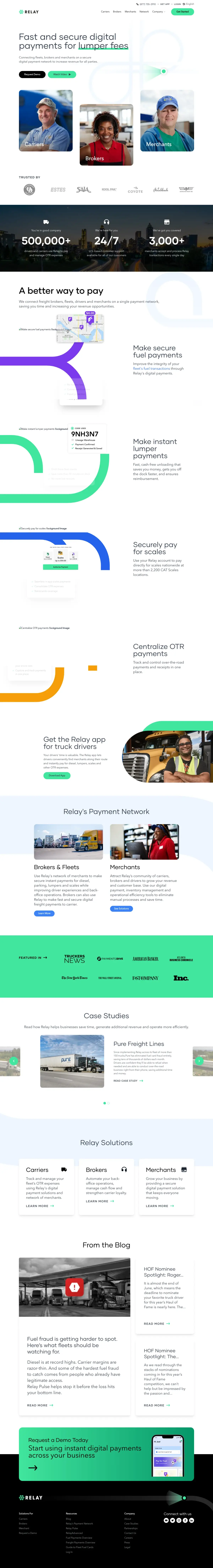 Full-page screenshot of the Relay Payments website