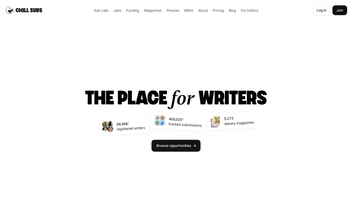 Full-page screenshot of the Chill Subs website
