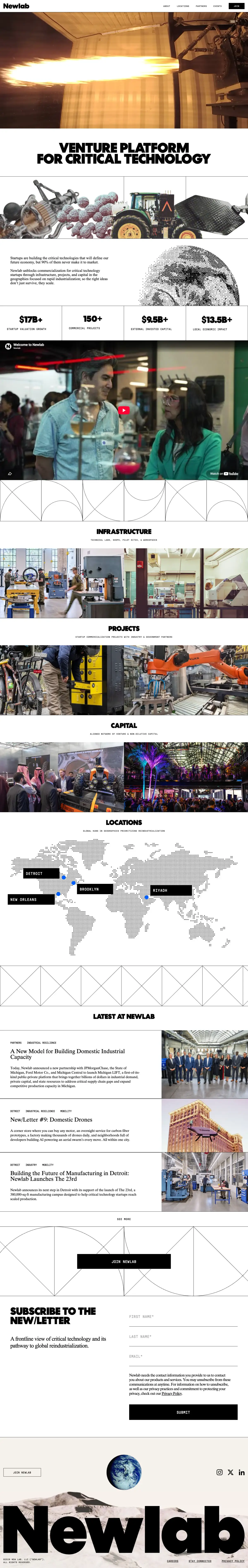 Full-page screenshot of the New Lab website