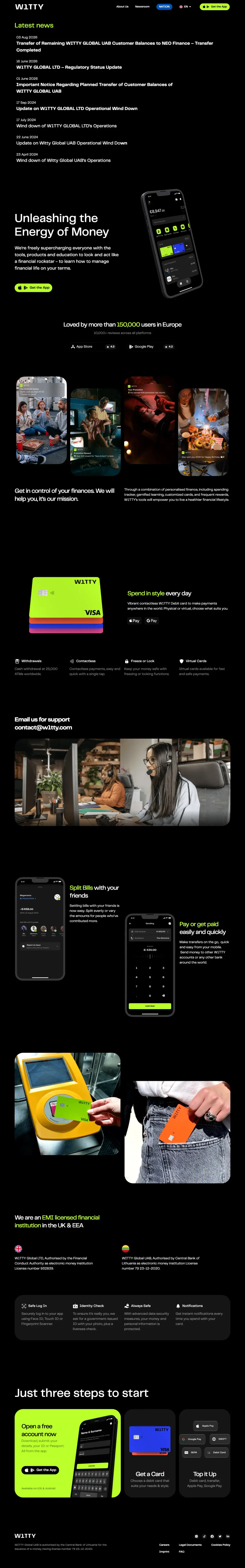 Full-page screenshot of the W1tty website