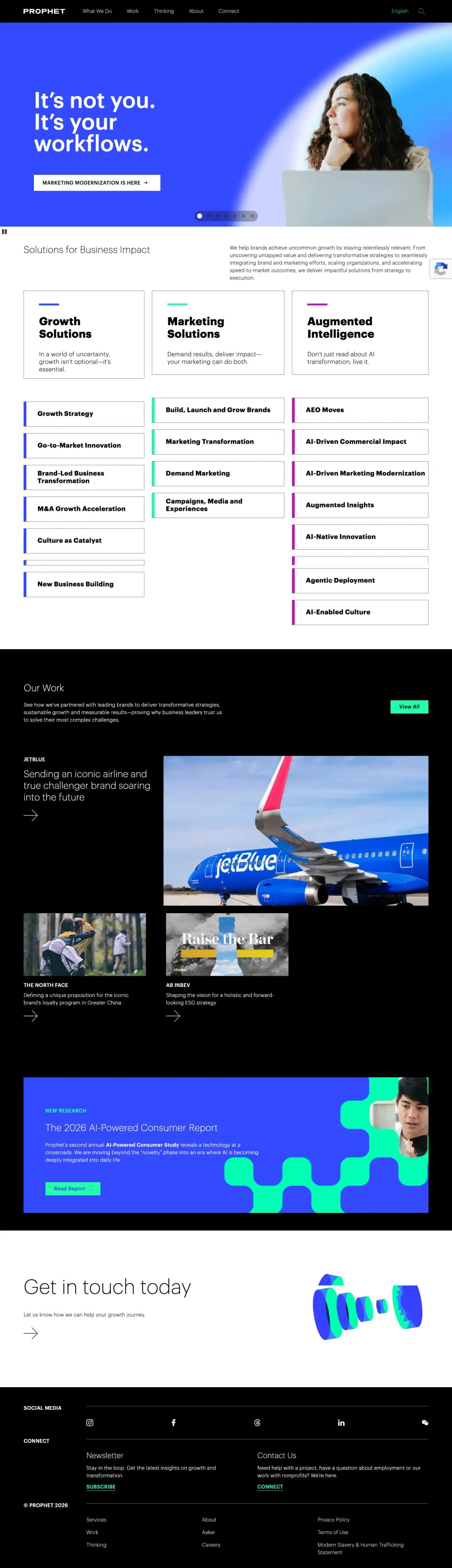 Full-page screenshot of the Prophet website