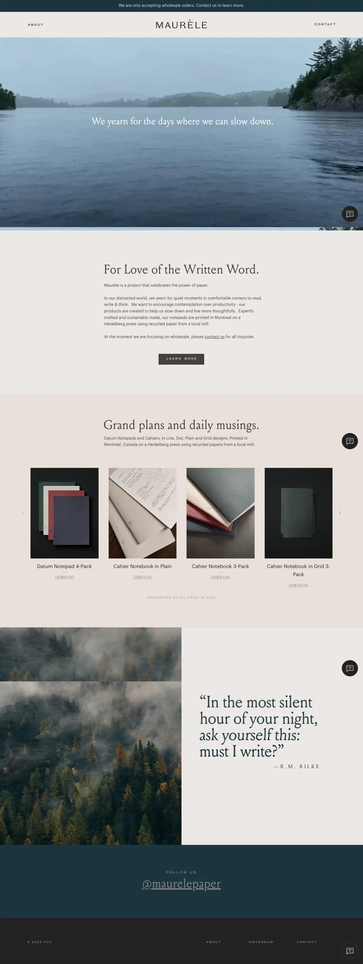 Full-page screenshot of the Maurele website