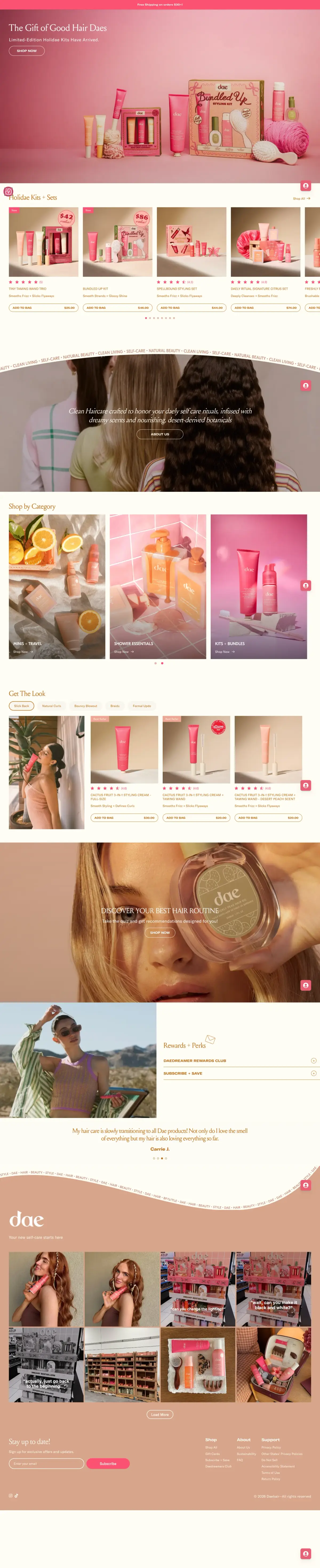 Full-page screenshot of the Dae Hair website