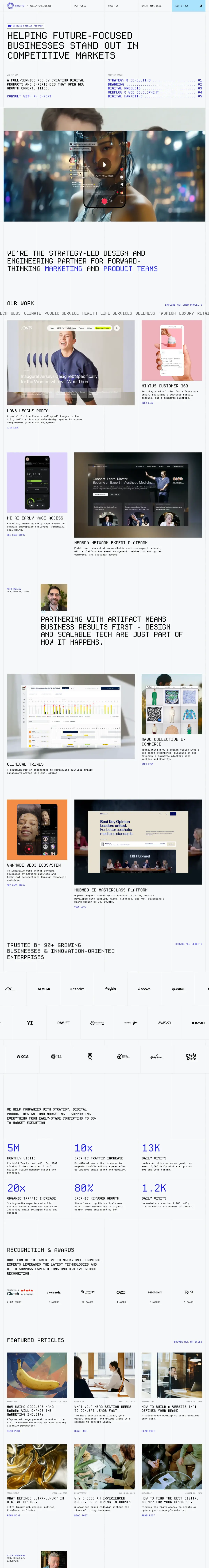 Full-page screenshot of the Artifact website